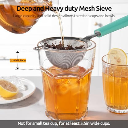 U-Taste Fine Mesh Strainer, 18/8 Stainless Steel Sieve 30 Mesh, S/Aqua Sky - color: (1) Aqua Sky, size: S-3.35in