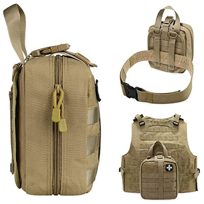 LIVANS 1000D First Aid Bag Empty, Medical Ifak Pouch for Emergency & EMT - color: Khaki(7.1"l X 3.5"w X 8"h)