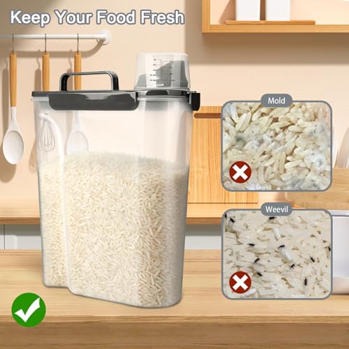 Komzon Rice Storage Containers, Airtight Cereal Containers Storage, BPA Free Rice dispenser for Flour, Pasta, Grain and Baking, Pet Dog Cat Bird Food Container 20lb+ 10lb Grey - color: 20lb+10lb Grey