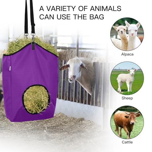 3 Pack Slow Feed Hay Bag, with Metal Fastener - color: 2Purple + 1Black