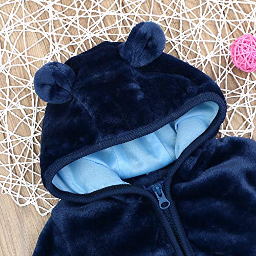 Noubeau Infant Baby Boys Girls Fleece Ears Hat with Lined Hooded Zipper Up Jacket Coat Tops Outwear Overcoat Warm Fall Winte - color: Blue, size: 12-18 Months