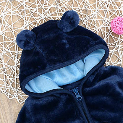 Noubeau Infant Baby Boys Girls Fleece Ears Hat with Lined Hooded Zipper Up Jacket Coat Tops Outwear Overcoat Warm Fall Winte - color: Blue, size: 12-18 Months