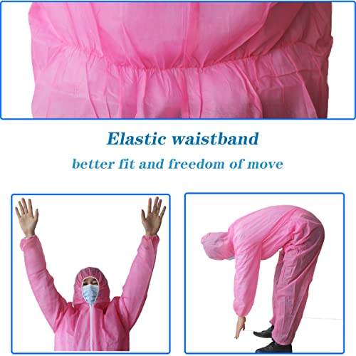 Hazmat Suits,10 Colors Options Disposable Protective Coveralls, Paint Suit with Elastic Wrists Ankles and Hood - color: 2 Pack Pink, size: XX-Large