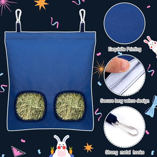 UPINS 2 Pack Guinea Pig Hay Feeder Bag,Bunny Rabbit Cage Bag Hanging Holder - color: Black Dark Blue, size: 28 x 25 cm