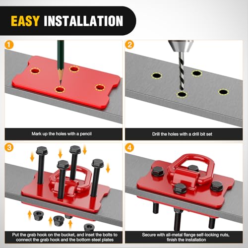 Nilight 1/2" Heavy Duty Trailer D Ring Tie Down Anchors with Backing Plates - color: Red, size: D Ring