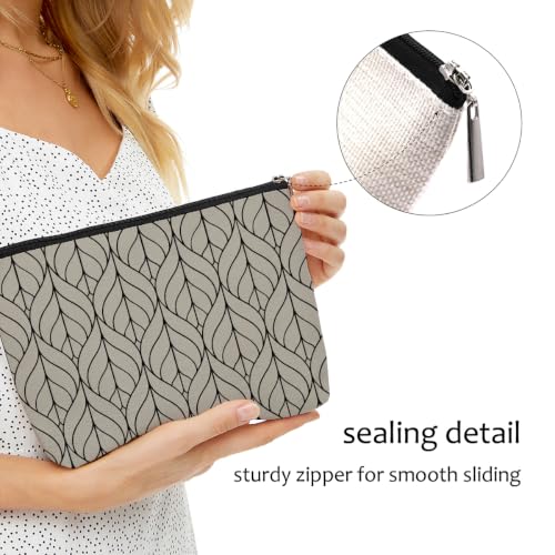 Blue Leaves Minimalist Leaf Print Makeup Bag Beige Cosmetic Bag - color: Multicolor 1601