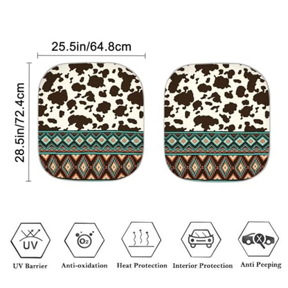 Aztec Cow Print Car Sun Shade for Windshield Foldable Sunshade Front Window Cover Sun Visor Heat and UV Rays That Keeps Vehicle Cool Universal Vehicle Accessories 28.5 x 25.5 inches - color: Aztec Cow Print