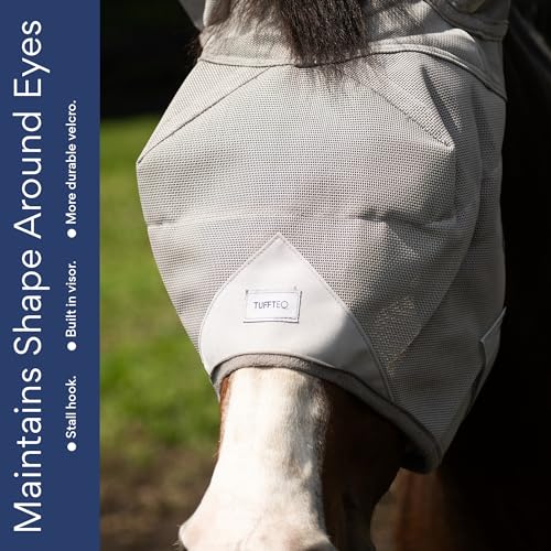 Horse Fly Mask with Ears - Built-in Visor - Breathable, Lightweight Mask - 95% UV Eye Protection - Adjustable Fit for Comfort Horse Medium/Large Size