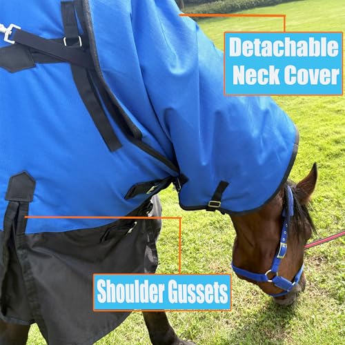 Horse Turnout Blanket, with NeckCover & Belly Wrap,Waterproof, 300g Filling - size: US78 in(EU 145 cm)