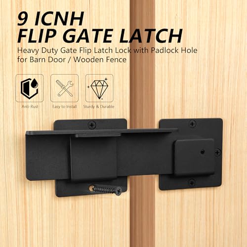 9" Flip Gate Latch Lock with 4 Padlock Holes, Adjustable Door Latch