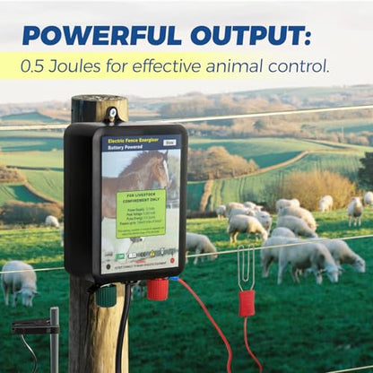 Andmon EF050 0.6 Joule Battery-Powered Electric Fence Energizer, 15miles/50acres Electric Fence for Dogs, High Power Low-Impedance Electric Fence for Secure Your Area with Confidence