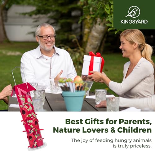 Kingsyard Metal Bird Feeders for Outdoors Hanging, Tube Bird Feeder - color: Red
