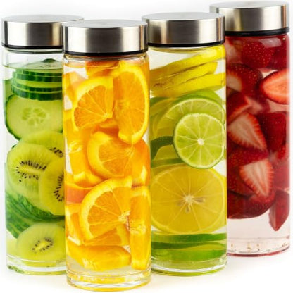 16oz Juice Bottles, Wide Mouth Glass Water Bottles & Stainless Steel Lids - size: 16 Ounces