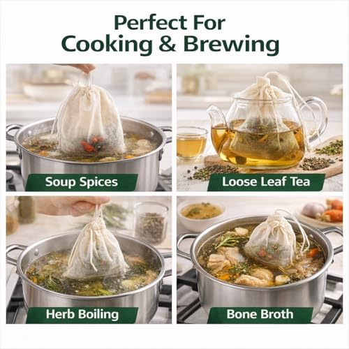 Organic Cotton Spice Bags with Drawstring – 30 Pcs Reusable 3x4 Tea Bags, Muslin bags for Cooking, Soup bag, Herbs & Loose Leaf Tea – Cheesecloth Straining Pouch - size: Spice Bag (30 Pack)