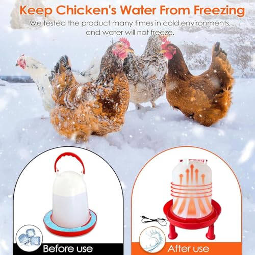 Heated Chicken Waterer for Winter, Automatic Thermostatically Controlled Heated 6L Outdoor Hanging Heated Poultry Waterer, Heated Waterer for Chicken Coop, Duck, Goose and Turkey Coops (Red-1pc)