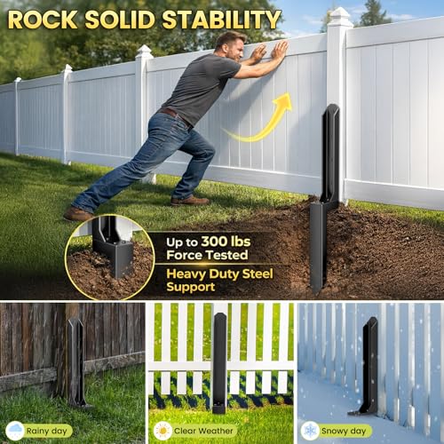 2 Pack Fence Post Repair Kit, Heavy Duty Steel Ground Spike Anchor for Fixing Leaning or Broken 4x4 & 6x6 Wood Posts, No Dig Drive-in Support for Yard, Garden & Fence - size: 2 Pack