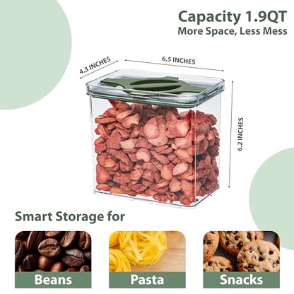 4-Pack Airtight Pantry Containers, 1.9 QT / 1.8 L Clear Food Storage Jars with Leakproof Twist-Lock Lids, Detachable Lid for Easy Cleaning, Cereal, Pasta, Rice, Oats, Snack Storage Sand - color: Sand