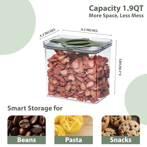 4-Pack Airtight Pantry Containers, 1.9 QT / 1.8 L Clear Food Storage Jars with Leakproof Twist-Lock Lids, Detachable Lid for Easy Cleaning, Cereal, Pasta, Rice, Oats, Snack Storage- Green - color: Green
