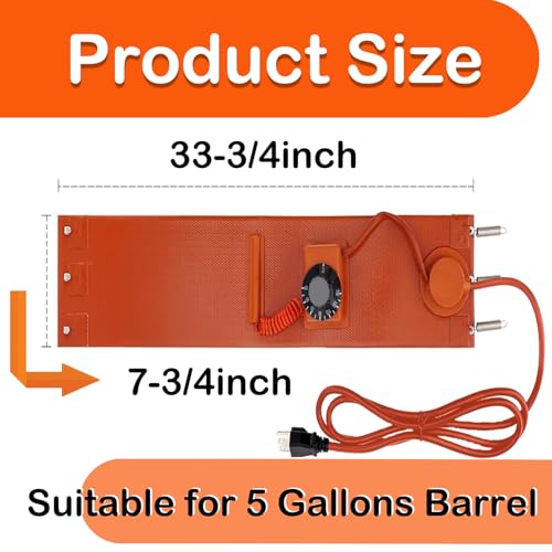 5 Gallon Bucket Heater, Steel Drum Barrel Heater Band Pad 5gal Kit with Thermostat for Metal Bucket Oil Lube Water 120 Volt 800 Watt