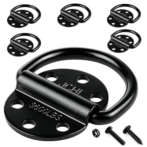 D-Rings Tie Downs Anchors Heavy Duty Steel 3600 Pound Capacity Lashing Rings for Loads on Trailers Trucks RV Campers Vans ATV SUV Boats Tie Down Ring with Screws&Bolts (6-Packs) - color: 6-Pack