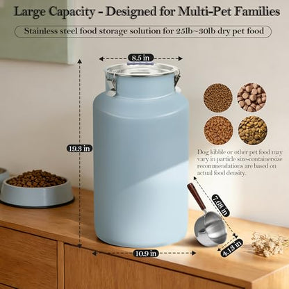 30lb Stainless Steel Dog Food Storage Container with Lid and Scoop - size: Large