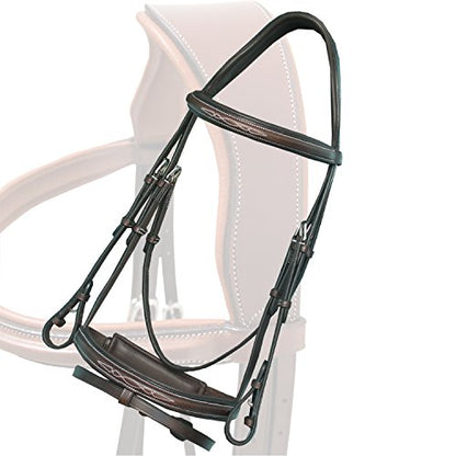 Exion Horse Snaffle Jumping Bridle with Removable Flash & Rubber Reins | Anatomical MonoCrown, Padded Noseband, Fancy Stitched Browband | English Bridle - color: Havana (Choco Brown), size: Warm Blood (Over Size)