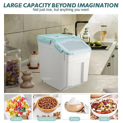 Sunnyray 4 Pcs 33 Lbs Blue Rice Flour Storage Bins with Wheels - color: Blue, size: 33 lbs