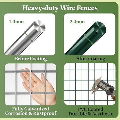 Green PVC Coated Welded Wire Fencing,2"x4" 14 Gauge,72inch H x 50ft L Garden Wire Fence Roll,2/3/4/5/6ft Tall x 50/100 ft Long Hardware Cloth Metal Mesh for Yard,Farm,Chicken,Dog,Vegetable Protection - color: Green, size: 2"x4" 72inx50ft