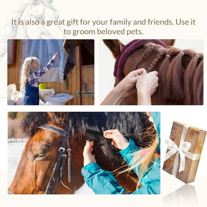 9 Pcs Horse Braiding Kit Complete Mane Horse Grooming Set with Waxed Canvas Bag Easy Start Supplies for Braiding Beginners Father's Birthday Gifts(Hunter Green) - color: Hunter Green