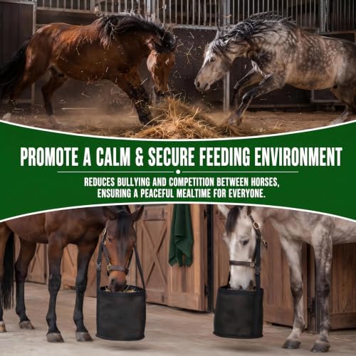 Mesh Horse Feed Bag – Portable Hay Bucket with Adjustable Strap, Durable & Breathable, Reduces Feed Waste for Trailering, Camping & Daily Use, Size L