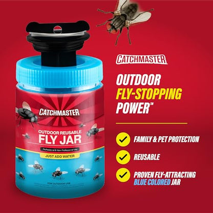 Catchmaster Reusable Outdoor Fly Trap, 1 Hanging Blue Jar with Bait