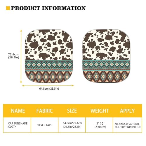 Aztec Cow Print Car Sun Shade for Windshield Foldable Sunshade Front Window Cover Sun Visor Heat and UV Rays That Keeps Vehicle Cool Universal Vehicle Accessories 28.5 x 25.5 inches - color: Aztec Cow Print