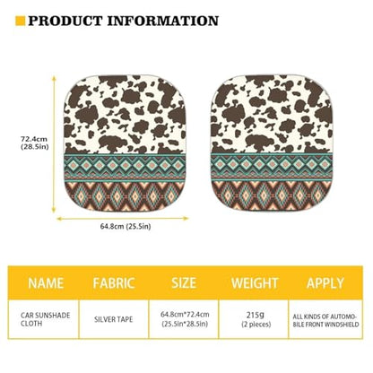 Aztec Cow Print Car Sun Shade for Windshield Foldable Sunshade Front Window Cover Sun Visor Heat and UV Rays That Keeps Vehicle Cool Universal Vehicle Accessories 28.5 x 25.5 inches - color: Aztec Cow Print