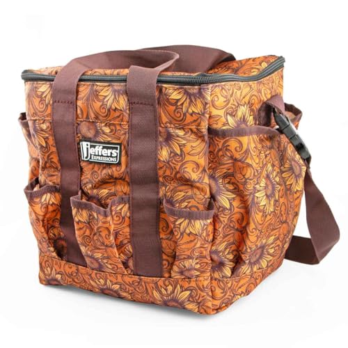 Jeffers Expression Deluxe Horse Grooming Bag – Large Zip Top Equestrian Tote w/Multiple Pockets, Handles & Adjustable Shoulder Strap, Padded Feet, Barn Essentials 11.5"x10.5"x8.5" - Bloomin Toolin - color: Bloomin' Toolin'