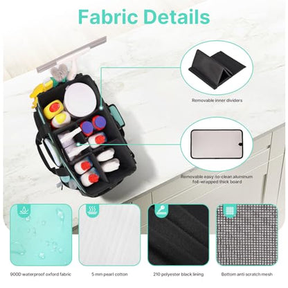 JKAOO Large Wearable Cleaning Caddy Bag with Handles, Blue Green | Adjustable Shoulder & Waist Straps, Removable, Waterproof Tote for Cleaning Supplies, Home, Car, Office - color: Blue-Green