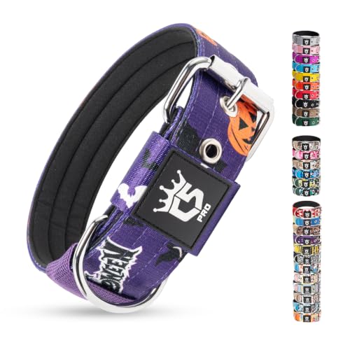 TSPRO Heavy Duty Thick Dog Collar with Metal Buckle for Small Dogs - color: Halloween Purple, size: S – Fits Neck 12.6"-15.8"