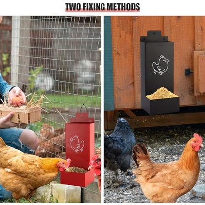 Automatic Chicken Grit Feeder,2 Pack Metal Hanging Chicken and Poultry Feeder,No-Waste Design,Easy to Install and Clean,Ideal for 5-6 Chickens