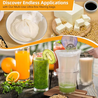 5 Pcs Premium Ultra Fine Mesh Strainer Bags with Stainless Steel Handle, Reusable Nut Milk Bags, Cheese Cloths for Straining Juice, NutMilk, Coffee, Thai Tea, Yogurt and Soup (Large) - size: Large