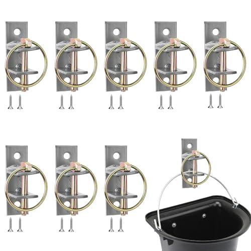 8 Pcs Water Bucket Hook with Pin Heavy Duty Wall Mounted Equestrian Bucket Hooks Hangers Horse Feed Bracket for Horse Stall Stable Barn,Silver