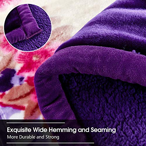 JML Sherpa Flannel Blanket, 3-Ply Fleece Blanket with 2 Pillow Shams- Soft, Warm, Korean Style Printed Embossed Bed Blanket, Purple