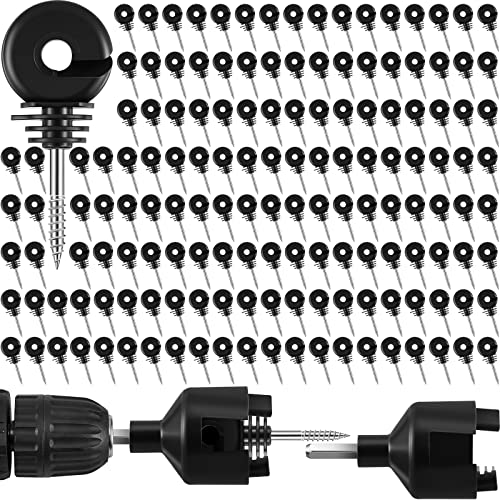 Sweetude 200 Pcs Electric Fence Insulator with 1 Pcs Insulator Socket Tool Screw in Ring Post Wood Post Electric Fence Ring with Socket Tool for Animal(Black) - color: Black