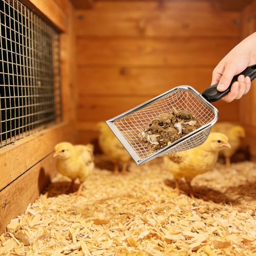 2 Pack Chicken Poop Scooper for Coop, Mesh Sifting Shovel 3.8mm 5mm Holes - size: 4" 2 Set