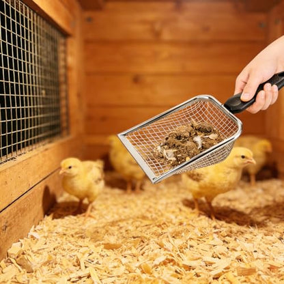 2 Pack Chicken Poop Scooper for Coop, Mesh Sifting Shovel 3.8mm 5mm Holes - size: 4" 2 Set