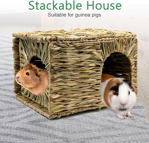 BWOGUE Large Guinea Pig Grass House, Guinea Pig Hideout 2 Pack Straw Hut - size: 2 PACK