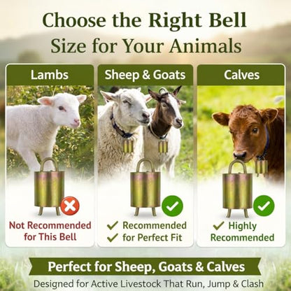 Large Heavy Duty Goat & Sheep & Calves Pasture Bell | Loud – Ideal for Active Goats That Run, Jump, or Clash