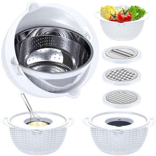 4-1 Strainer with Bowl Set - Rotatable Colander for Kitchen(Patented) - Strainers and Colanders - Pasta Strainer with New Upgraded Graters for Fruit Veggie Fun Kitchen Presents - White - color: White
