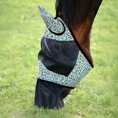 Jeffers Deluxe Mesh Horse Fly Mask w/Ears & Nose, Full Size – Breathable, Soft Mesh Ears & Poll, Extended Nose Coverage, Fleece Trim, Stretch Fit, Hook & Loop Closure, UV Protection - Party Cheetah - color: Party Cheetah, size: Full