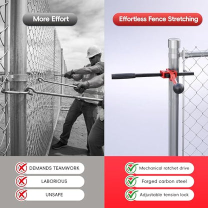 Fence Stretcher Tool, Heavy Duty Chain Link & Barbed Wire Fence Stretcher Tool & Top Rail Puller for Farm, Ranch, Garden & Yard Fence Installation or Repair Projects