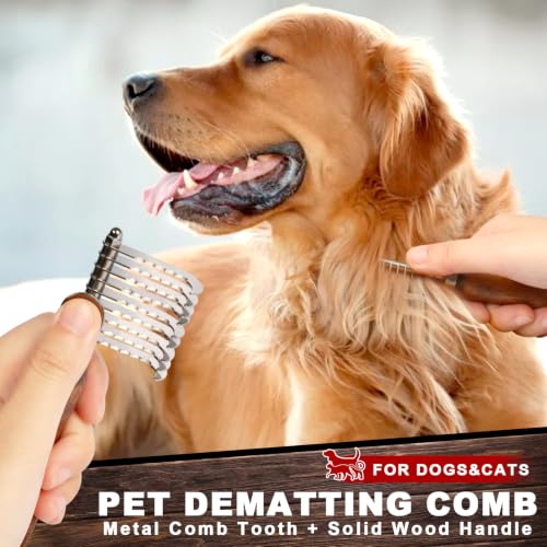 Dog Dematting Comb with Wooden Handle Undercoat Rake for Dogs