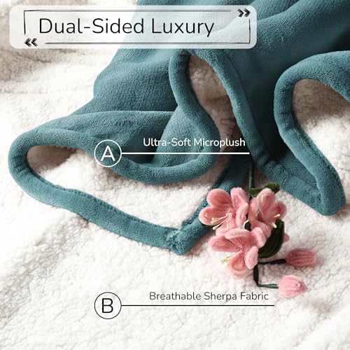 Electric Heated Blanket 90"x100" King Size - Teal Green | Dual-Sided Microplush Sherpa for Bedroom Couch Use, 4 Heat Settings & 10 Hours Auto Off, Dual Controller, Machine Washable - color: 04-teal, size: King(90"x100")